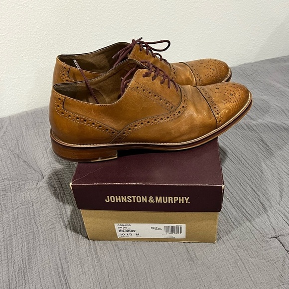 Johnston & Murphy Conrad cap toe tan calf skin shoes - Picture 2 of 6